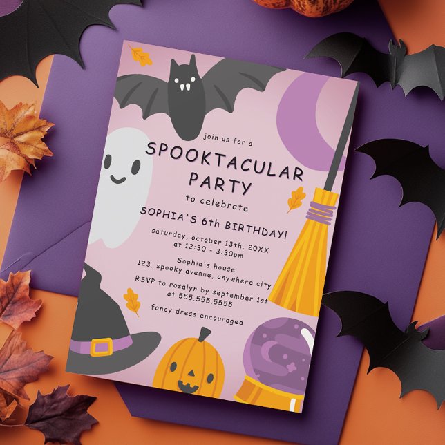 Lila Cute Halloween Barns födelsedag Inbjudningar (Skapare uppladdad)