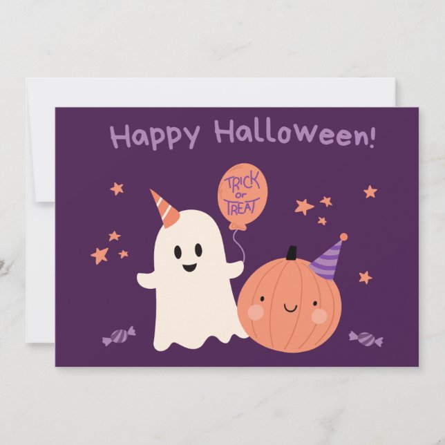 Lila Cute Happy halloween Julkort (Framsida)