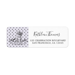 Lila Cute Kitten Baby Shower-Returadress Returadress Etikett