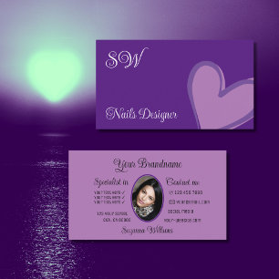 Lila Cute Lilac Heart med Monogram och Photo Visitkort