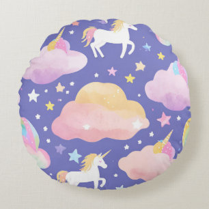 Lila Cute Rainbow Unicorn-flickor, barn Rund Kudde