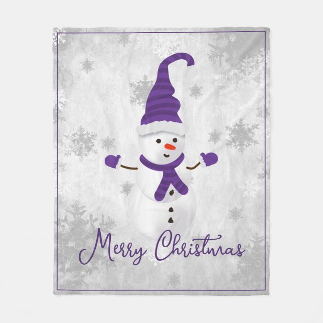 Lila Cute Snögubbe Helgdag Fleece Blanket (Framsidan)
