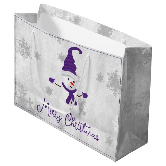 Lila Cute Snögubbe Helgdag Gift Bag (Framsidan Vinklad)