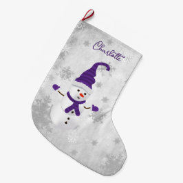Lila Cute Snögubbe Helgdag Stocking Stor Julstrumpa