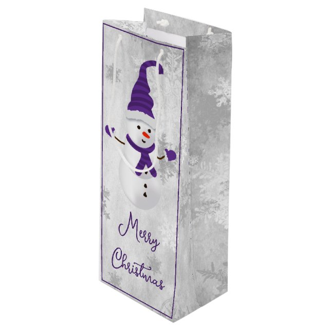 Lila Cute Snögubbe Helgdag Vin Gift Bag (Framsidan Vinklad)