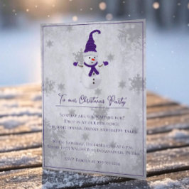 Lila Cute Snögubbe julfest - inbjudan