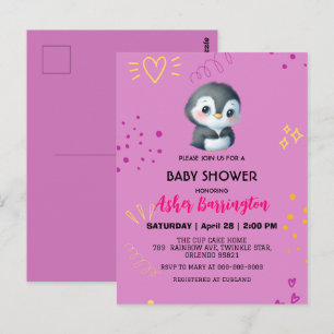 Lila Cute söt penguin Loely babyduschbarn Vykort