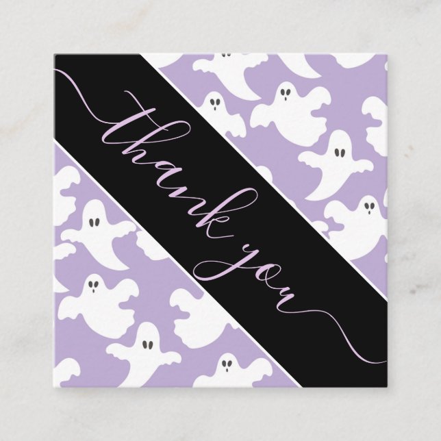 Lila Cute Spooky Ghost Mönster Tack U Halloween Fyrkantigt Visitkort (Framsida)