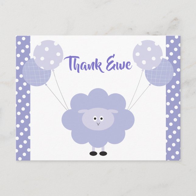 Lila Cute Sweet Lamb, Baby Shower Tack Vykort (Framsida)