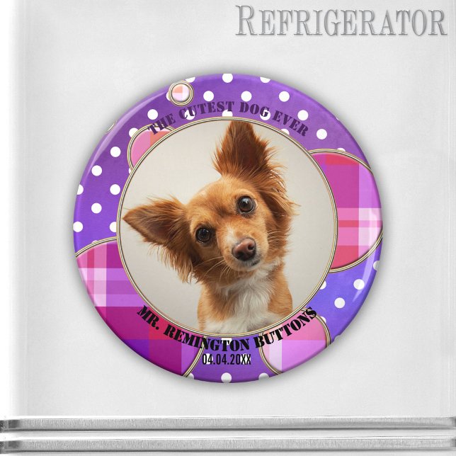 Lila Cutest Pet Keepsak Anpassningsbar Photo Magne Magnet (Cute photo frame magnet featuring your custom photo framed by a modern purple artistic design)