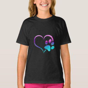 Lila Cyan Hundvalavtryck Hjärtat T Shirt