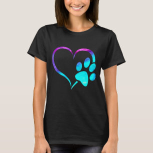 Lila Cyan Turcos Hund Paw Print Heart for Hundar T Shirt