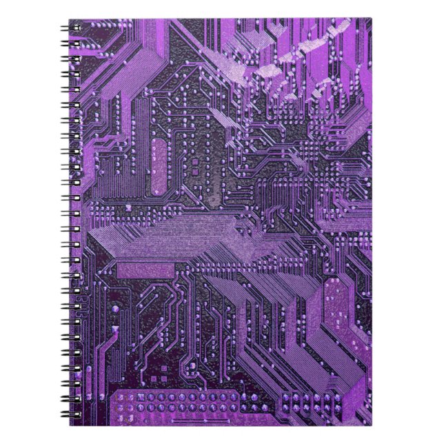 Lila Cyber Circuit Board Tech Art Electronics Anteckningsbok (Framsidan)