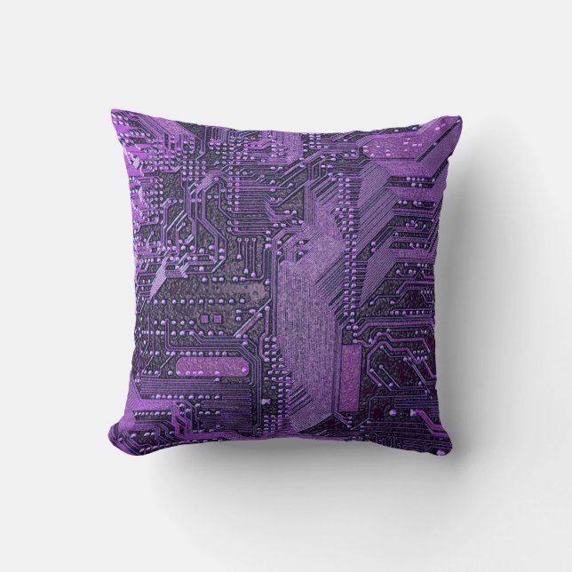 Lila Cyber Circuit Board Tech Art Electronics Kudde (Framsida)