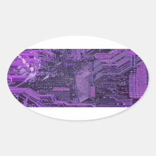 Lila Cyber Circuit Board Tech Art Electronics Ovalt Klistermärke