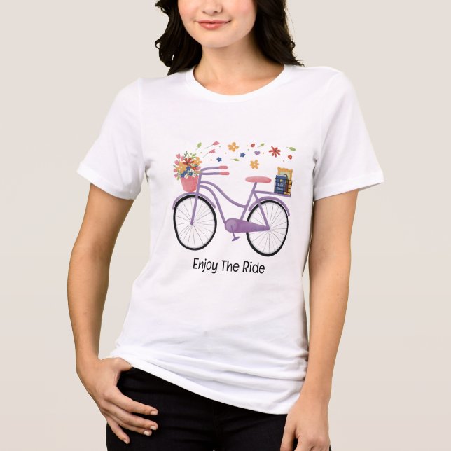 Lila cykel med blommor t shirt (Framsida)