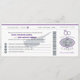 Lila Cyprus Boarding Pass Wedding bjudande Inbjudningar