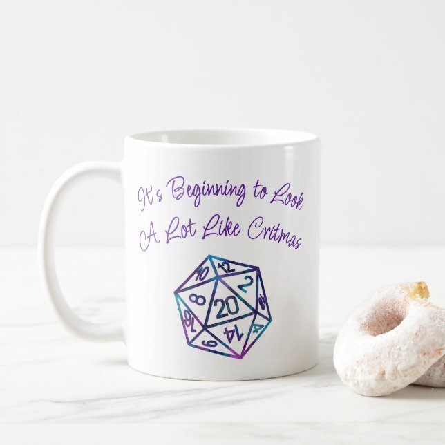 Lila D20 Critmas | RPG Tabletop Role Player Dice Kaffemugg (Med munk)