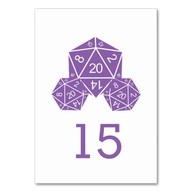 Lila D20 Dice Bröllop Bord kort (Framsidan)