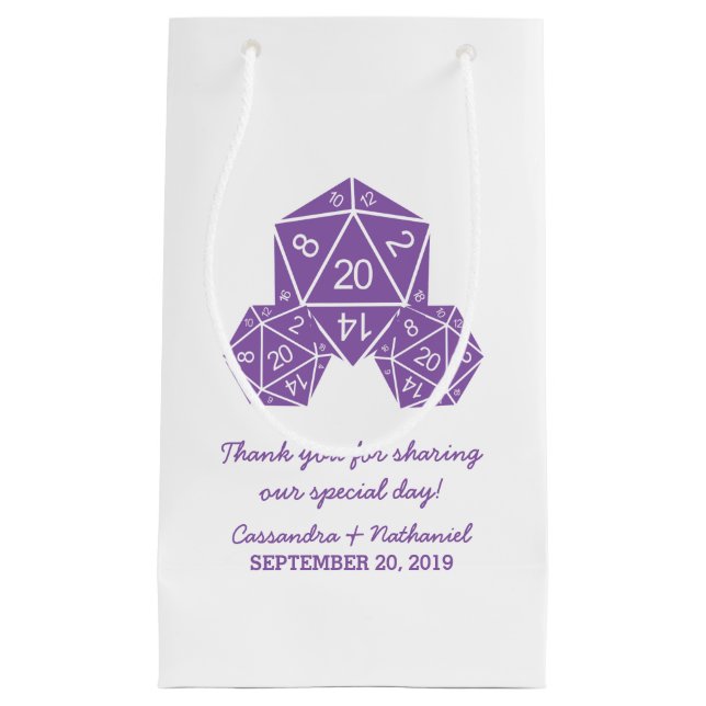 Lila D20 Dice Bröllop Gift Bag (Framsidan)