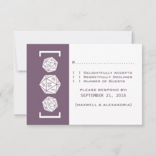 Lila D20 Dice Gamer Bröllop Response Card 16roll OSA Kort