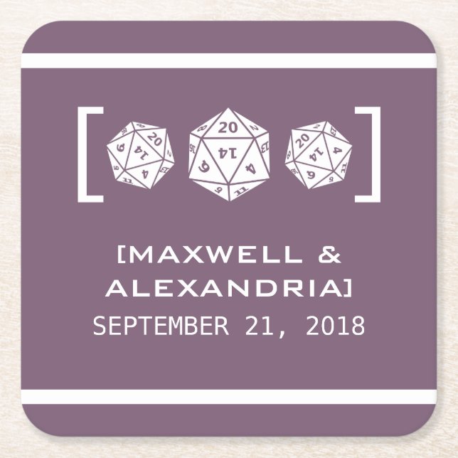 Lila D20 Dice Gamer Papper Underlägg Kvadrat (Framsidan)