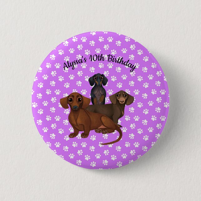 Lila Dachshund Button Pin Knapp (Framsida)