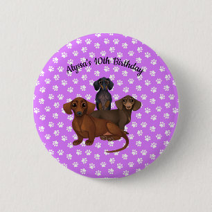 Lila Dachshund Button Pin Knapp