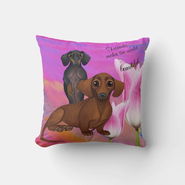 Lila Dachshund Friend Pillow Kudde (Framsida)