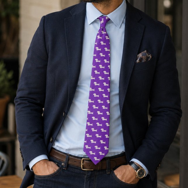 Lila Dachshund Pappa Halsduk – Fars Dags Present Slips (Purple Dachshund Dad Necktie – Father's Day Gift)