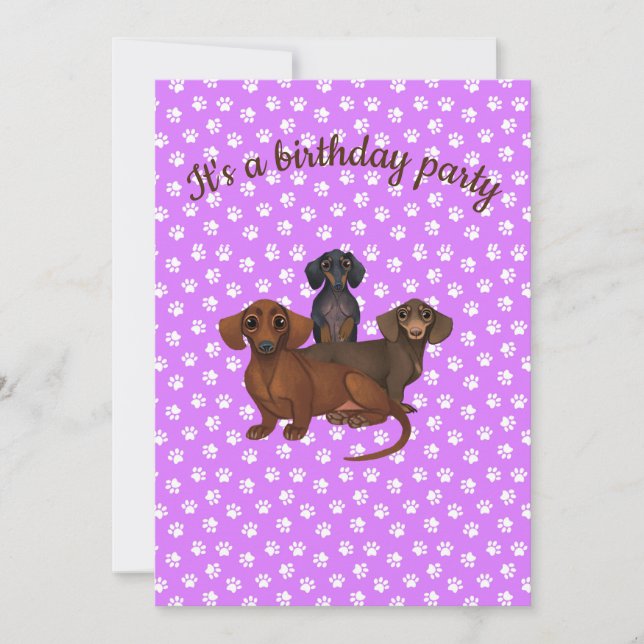 Lila Dachshund Party-inbjudan Inbjudningar (Framsida)