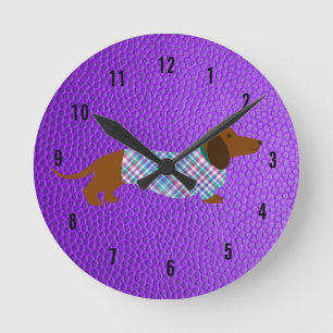 Lila Dachshund Wall Clock Rund Klocka