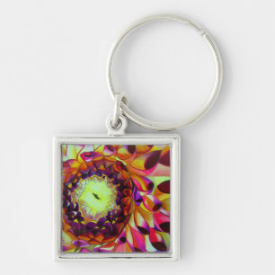 Lila Dahlia-abstraktens originalblomkonst Fyrkantig Silverfärgad Nyckelring