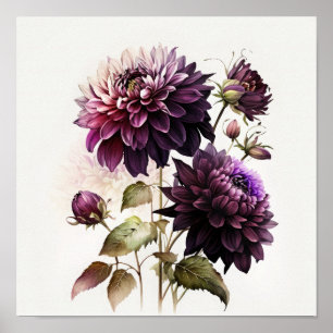 Lila Dahlia Blomma Konsttryck Poster