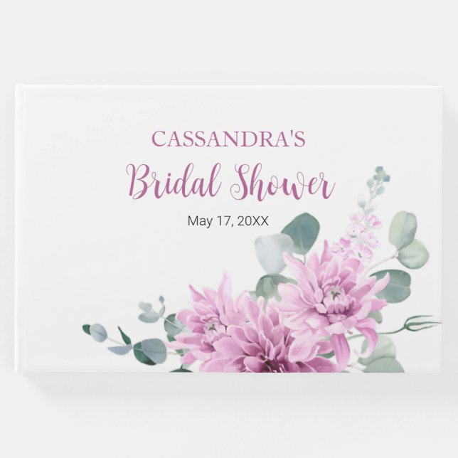 Lila Dahlia Eucalyptus Greenery Möhippa Gästböcker (Framsida)