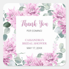 Lila Dahlia Eukalyptus Botanisk Bröllopsdusch Fyrkantigt Klistermärke