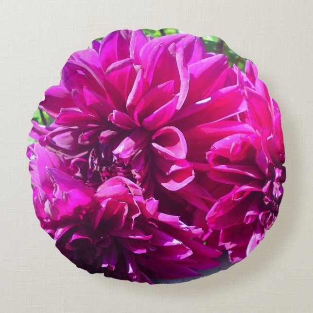 Lila Dahlia Flower Pillow Rund Kudde (Framsidan)