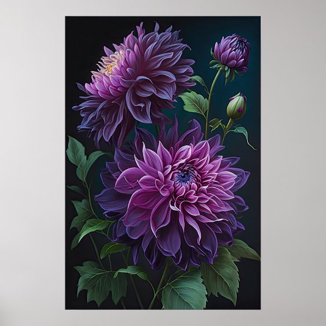 Lila Dahlias Flower Art Print Poster (Framsidan)