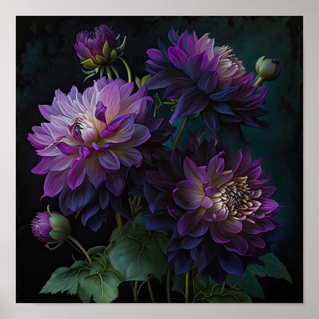 Lila Dahlias Flower Art Print Poster (Framsidan)