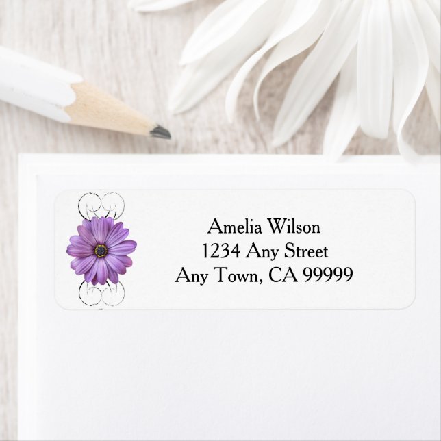 Lila Daisy - adressetikett för returadress Returadress Etikett (Insitu)