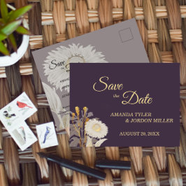 Lila Daisy Antik Bröllopsinbjudan Save the Date Meddelande Vykort