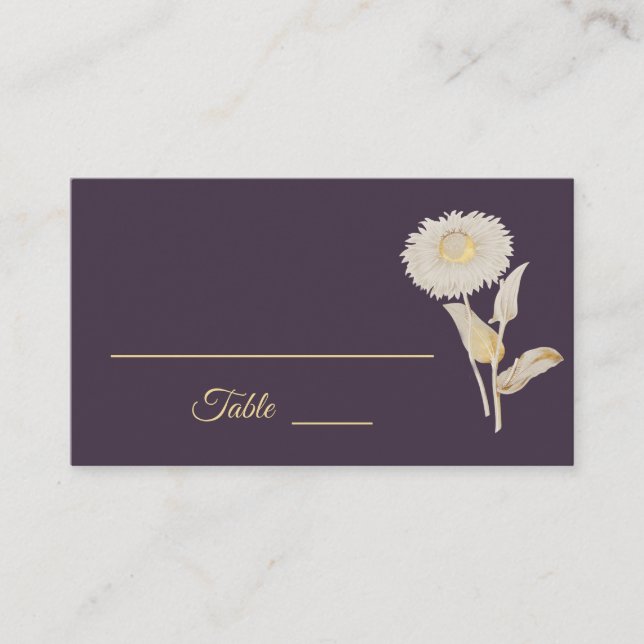 Lila Daisy Antique Bröllop Place Card Placeringskort (Framsida)