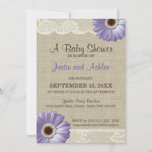 Lila Daisy Baby Shower Inbjudningar