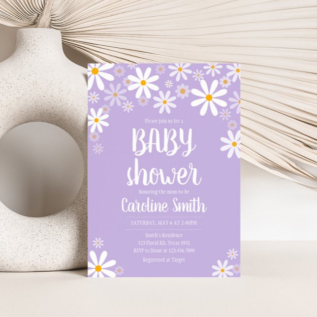 Lila Daisy Baby Shower Inbjudningar (Purple Boho Daisy Baby Shower Invitation 
)