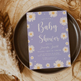 Lila Daisy Blommigt Baby Shower-inbjudan Inbjudningar