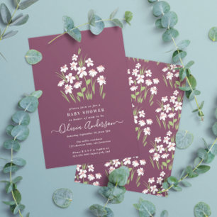 Lila daisy blommigt elegant vacker babydusch inbjudningar