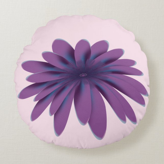 Lila Daisy Blommillustration | Floral Botanica Rund Kudde (Framsidan)