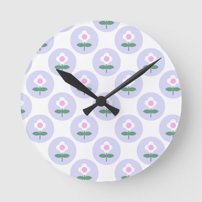 Lila Daisy Blommor Baby Shower i Bloom Party Rund Klocka (Framsida)