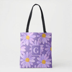 lila daisy Blommor personlig monogram Tygkasse