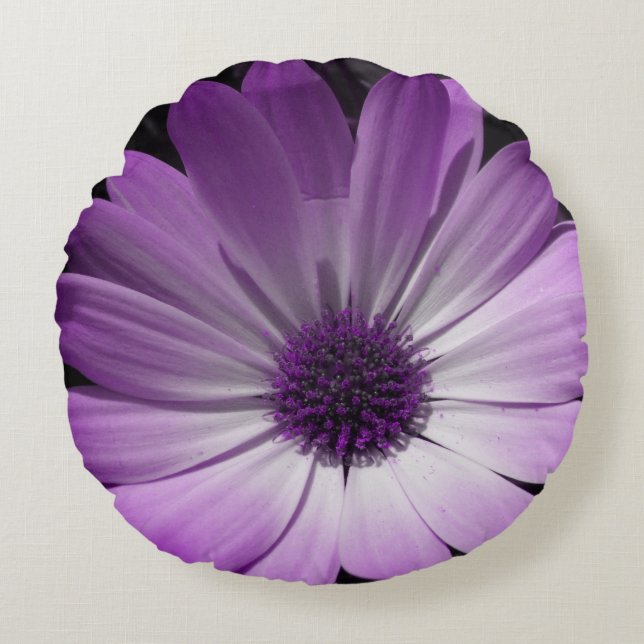 Lila Daisy Blomster Kudd Rund Kudde (Framsidan)